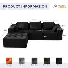 Cloud Modular Sofa, Modern Comfort Modular Corduroy Living Room Sofa, Tufted Recliner With Footstool, Boxed Sofa, No Assembly Required - Mô-đun màu đen - Xem 2