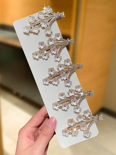 5 chiếc kẹp tóc nữ thanh lịch hình cành hoa pha lê, kẹp tai, kẹp bên hông, phù hợp cho các dịp thường ngày, đi mua sắm, dự tiệc, hẹn hò.