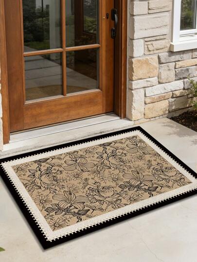 1 tấm thảm chùi chân họa tiết hoa cổ điển, thảm trang trí lối vào nhà lãng mạn cho tiền sảnh, hành lang, chất liệu giống như vải lanh có thể giặt được, thích hợp cho lối vào, ban công, phòng tắm, nhà bếp, phòng ngủ.