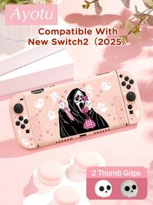 Ayotu 死亡、爱心与幽灵主题Switch保护壳，适用于新款Switch 2 (2025)/Switch NS/Switch OLED，无需取下保护壳即可安装在底座上，通用游戏手柄保护套，附赠2个摇杆帽，Switch游戏配件，防摔防刮，春日浪漫/返校礼物/情人节礼物 - 查看 6