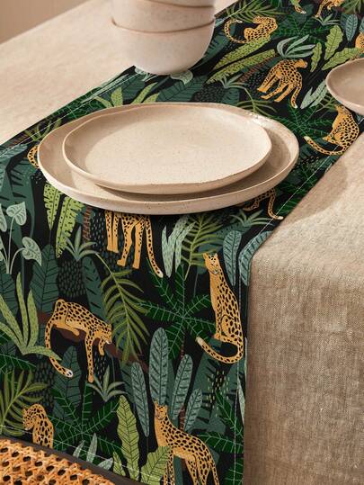 1 chiếc khăn trải bàn bằng vải lanh in họa tiết da báo rừng nhiệt đới, thích hợp cho các dịp lễ, tiệc tùng, sinh nhật, bữa tối, trang trí nhà bếp và phòng ăn, phủ tủ giày, trang trí nhà cửa và dệt may quanh năm.