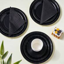 Bộ đồ dùng ăn uống dùng một lần màu đen, đĩa tiệc 7/9 inch, đĩa giấy, cốc, khăn ăn dùng một lần, thích hợp cho các dịp lễ, đám cưới, lễ đính hôn, sinh nhật, tiệc tùng, lễ kỷ niệm. - Nhiều màu - Xem 3