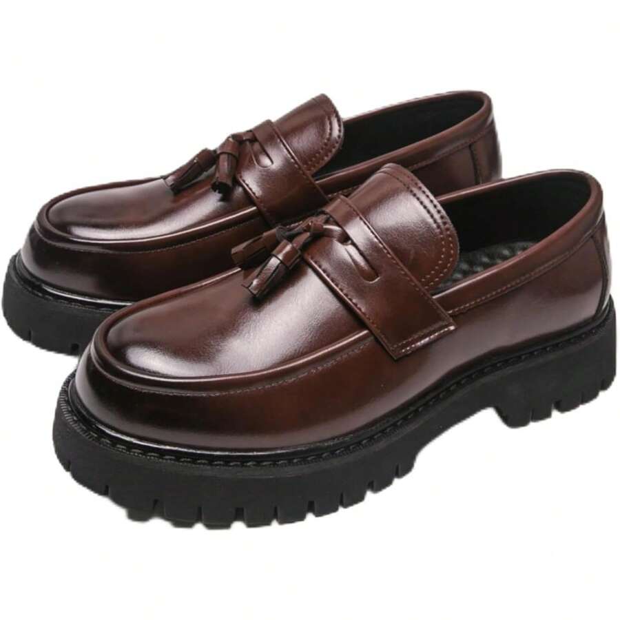 Men's Leather Slip-On Loafers With Tassels For Business Casual - Brown - View 1