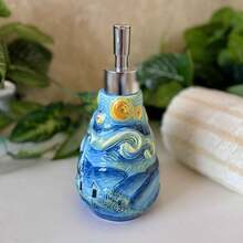 Bình đựng xà phòng bằng gốm họa tiết Đêm đầy sao, chai sữa dưỡng thể màu xanh dương kiểu Van Gogh có vòi bơm, trang trí phòng tắm phong cách nhà nông thôn. - Bầu trời đầy sao - Xem 5