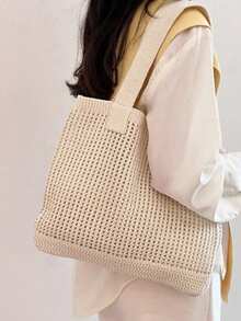 1 chiếc túi đeo vai đan khoét lỗ thời trang, thích hợp cho đi biển và kỳ nghỉ hè. - Nhiều màu - Xem 9