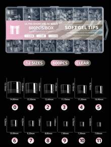 600片预成型超短尖头假指甲，按压式，可卸透明甲片，10种尺寸，半覆盖式甲片，适用于亚克力指甲，美甲用品 - 無色 - 查看 14