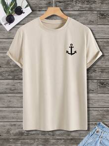 Camiseta de manga corta con cuello redondo y diseño sencillo para hombres - Albaricoque - Ver 4