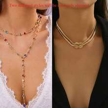 1pc Fashionable Personalized Random Color Zirconia Oval Metal Chain Y-Necklace, Ladies' Fashion Metal Necklace, Suitable For Travel, Date, Party. (Random Style) - Golden - View 5