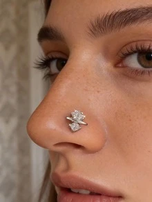 Khuyên mũi hình ngôi sao độc đáo, mang phong cách lãng mạn vũ trụ, trang sức xỏ khuyên Y2K và phụ kiện mũi đính kim cương lấp lánh đa năng dùng hàng ngày. - Bạc - Xem 3