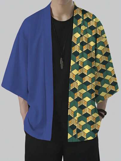 Men's Japanese Style Loose Jacket - Collarless Design, Machine Washable Summer Version, Traditional Japanese Formal Casual Dual-Purpose - Retro Streetwear For Holidays, Easy Care, Please Refer To Size Chart Carefully