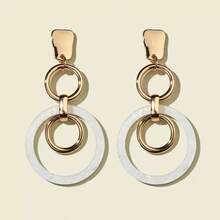 金属圈亚克力圆形耳环 1 对 - 白色 - 查看 3