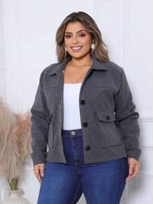 Women's Casual Jacket, Wool-Type Fabric, Pockets, Buttons On The Front, Suitable For Everyday Cold Weather. - 深灰色 - 查看 1