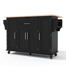 120*45cm, Mobile Kitchen Island, Kitchen Trolley, Extendable Worktop Up To 70cm, Concealed Cutlery Drawer, Adjustable Shelves, Spice Rack And Towel Rail, Suitable For Kitchen, Dining Room Or Living Room - Black - View 10
