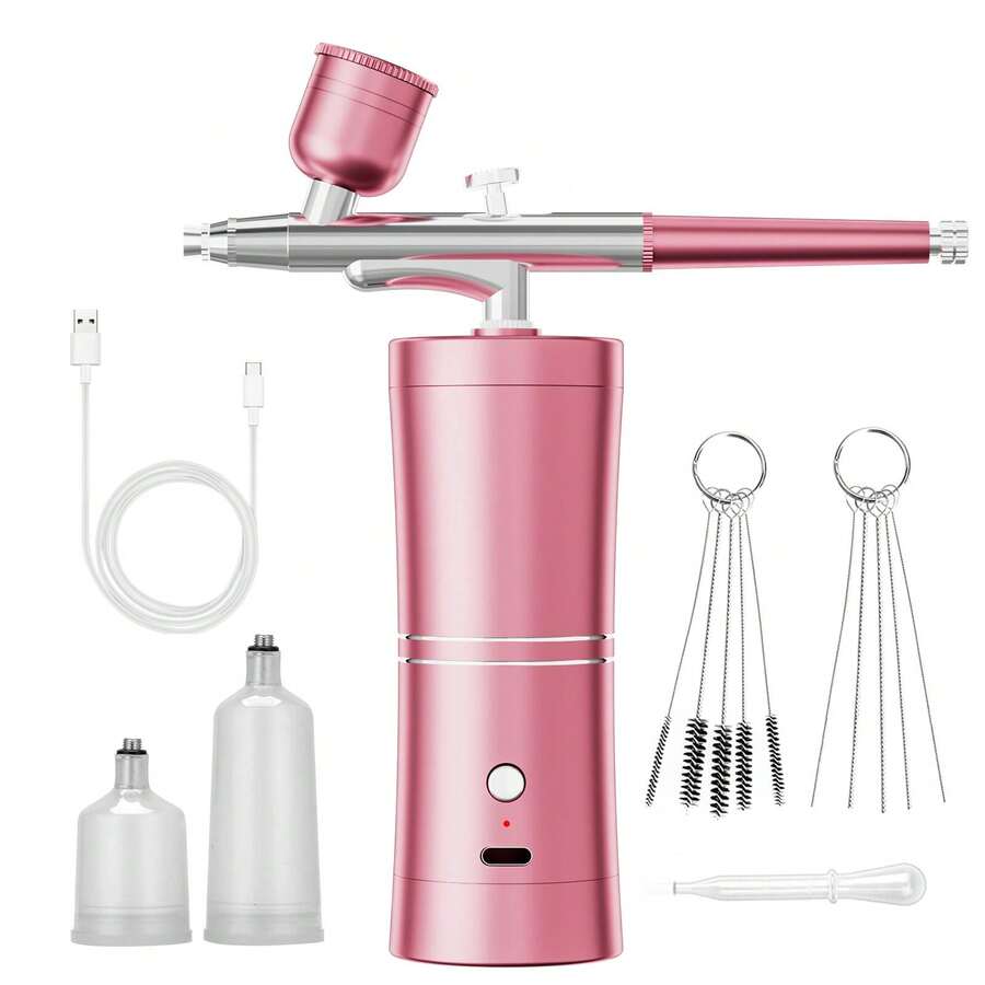 1 Set Super Stable Spray Gun Kit: 25 PSI Precision Spray Gun For Nail Art, Rechargeable Dual-Mode Spray Gun With 0.3mm Nozzle, Portable Makeup Spray Gun Suitable For Gel Manicure, Ombre French Manicure, Etc.