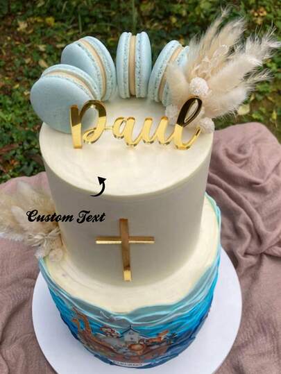 Personalized Name & Cross Cake Charm - Custom Christening Cake Topper And Baptism Decor
