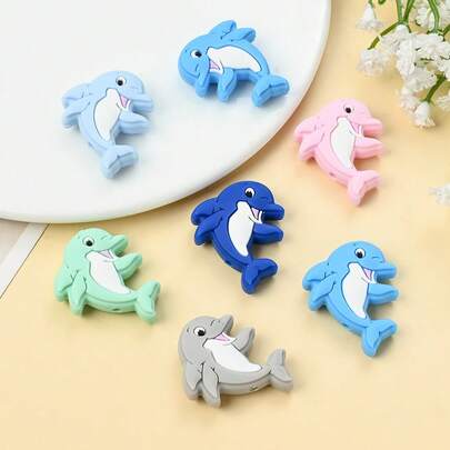 3pcs Cute Colorful Silicone Dolphin Beads, Flat Jumping Dolphin Beads With Vertical Holes, Suitable For Home Decor, DIY Jewelry Making, Bracelets, Necklaces, Pens, Phone Charms, Bag Accessories, And Craft Projects