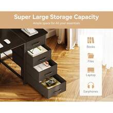 Black 55 Inches Computer Desk With 8 Fabric Drawers, Modern Office Desk With Large Storage For Home Office, Study - Black - View 6