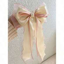 1pc Beige Mesh Hair Clip With Heart Print, Large Bowknot And Spring Clip, Elegant And Gentle Hair Accessory Hair Bow For Spring Valentine's Day, School Stuff, College, Bows, Cute, Hair Accerssories - 多色-4 - 查看 3