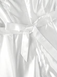 Bộ đồ 2 mảnh AOMEI thanh lịch dành cho nữ, màu trắng satin, cổ tròn, tay dài, áo peplum xếp ly thắt dây và quần cạp cao, thích hợp cho các dịp thường ngày hoặc dự tiệc. - trắng - Xem 3
