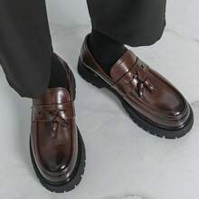 Men's Leather Slip-On Loafers With Tassels For Business Casual - Brown - View 4