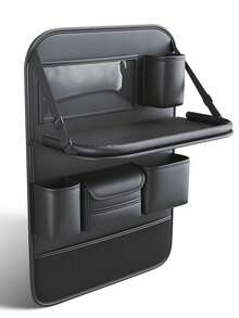 1pc Universal Premium PU Leather Car Seat Back Storage Organizer - With Dining Table, Cup Holder & Travel Accessories, Large Capacity Storage Bag Essential For Comfortable Driving - B - View 17