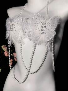Cadena de pecho Cadena corporal Estilo europeo y americano Bikini sexy Cadena tridimensional de espalda Accesorios de ensamblaje sin espalda Boho Cadenas doradas para el Body Capas Accesorios de cadena de cintura de playa de verano para mujeres - Blanco - Ver 3