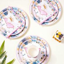 蝴蝶皇冠一次性餐具套装，7/9英寸派对餐盘，一次性纸盘、纸杯、餐巾纸，适用于节日、婚礼、订婚、生日、派对、庆典等场合。 - 多色 - 查看 4