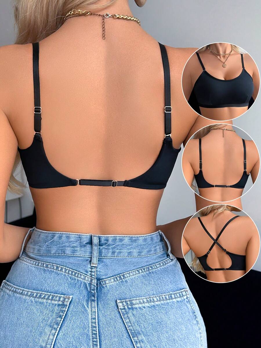 Women's Adjustable Crisscross Backless Seamless Smooth Wireless Bra, Multi-Way Wear Base Layer Underwear - Black - View 1