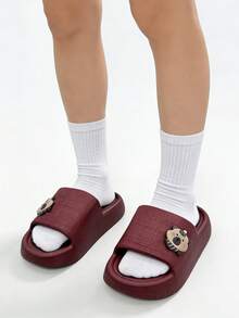 可爱水豚厚底拖鞋，男女通用，2026新款卡通厚底EVA拖鞋，防滑露趾云朵软垫家居鞋，室内外皆宜，夏季沙滩浴室淋浴凉鞋，舒适厚底休闲拖鞋，可爱水豚装饰，情侣款，啮齿类宠物爱好者礼物 - 紅色 - 查看 2