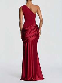 Elegant Off-Shoulder Spring/Summer Women's Dress, Satin Patchwork, Fashion Outgoing, Wedding, Party, Club Dress - Red - View 6