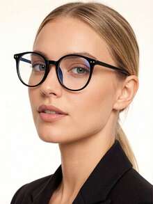 1 Pair Unisex Transparent Round Glasses, Suitable For Office, TV Watching, Gaming, Smartphone Use - Black - View 2