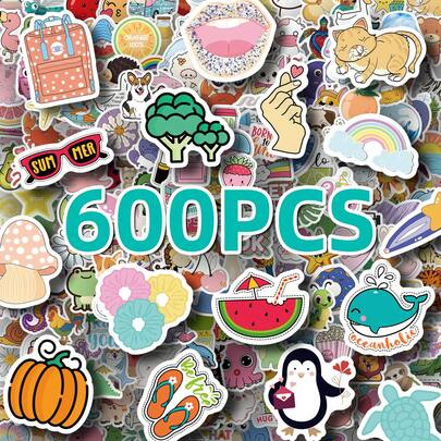 600 piezas Pegatinas de vinilo con diseños de animales lindos y aleatorios - Calcomanías impermeables y surtidas con criaturas adorables, mascotas y seres fantásticos para portátiles, botellas de agua, diarios, fundas de teléfono, álbumes de recortes, planificadores, equipaje y envoltorios de regalo, ideal para adolescentes y amantes de los animales, pegatinas duraderas y fáciles de despegar para personalizar artículos esenciales diarios