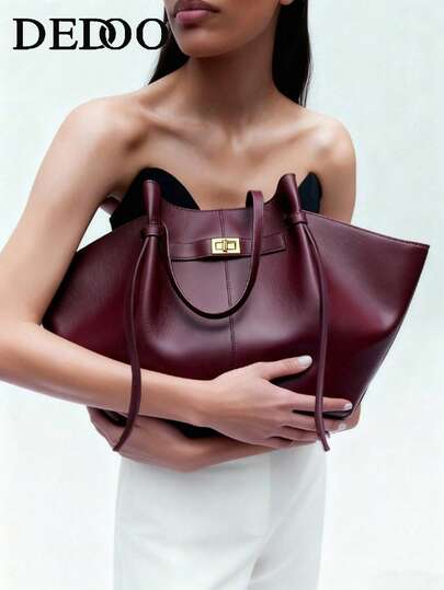 Dedoo Fashionable Large Capacity Trapezoid Design Luxury PU Leather Women's Shoulder Bag, Designer Chic Lock Closure Handbag, High-Quality Underarm Bag