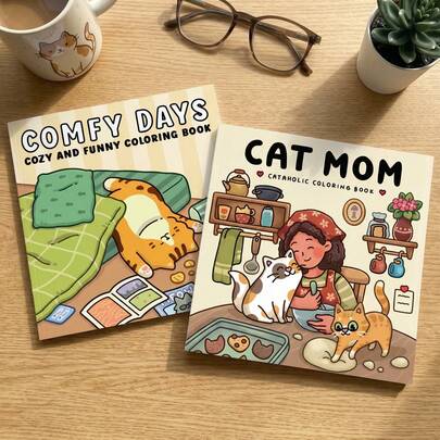 1 Bộ sách tô màu "Những khoảnh khắc thư giãn bên mẹ mèo": Những cảnh lười biếng đáng yêu, dễ thương cùng mẹ mèo, thích hợp cho người yêu mèo và người lớn để giảm căng thẳng, món quà hoàn hảo cho mùa cưới và Ngày của Mẹ.