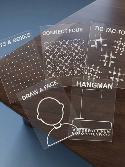 5件套可重复使用白板游戏套装 - 双面可擦写白板，包含猜词游戏和井字棋 - 便携式10x10厘米白板，适合旅行、教室、家庭学校、派对 - 可擦写表面，是家庭游戏之夜、圣诞节、新年、情人节派对的理想之选