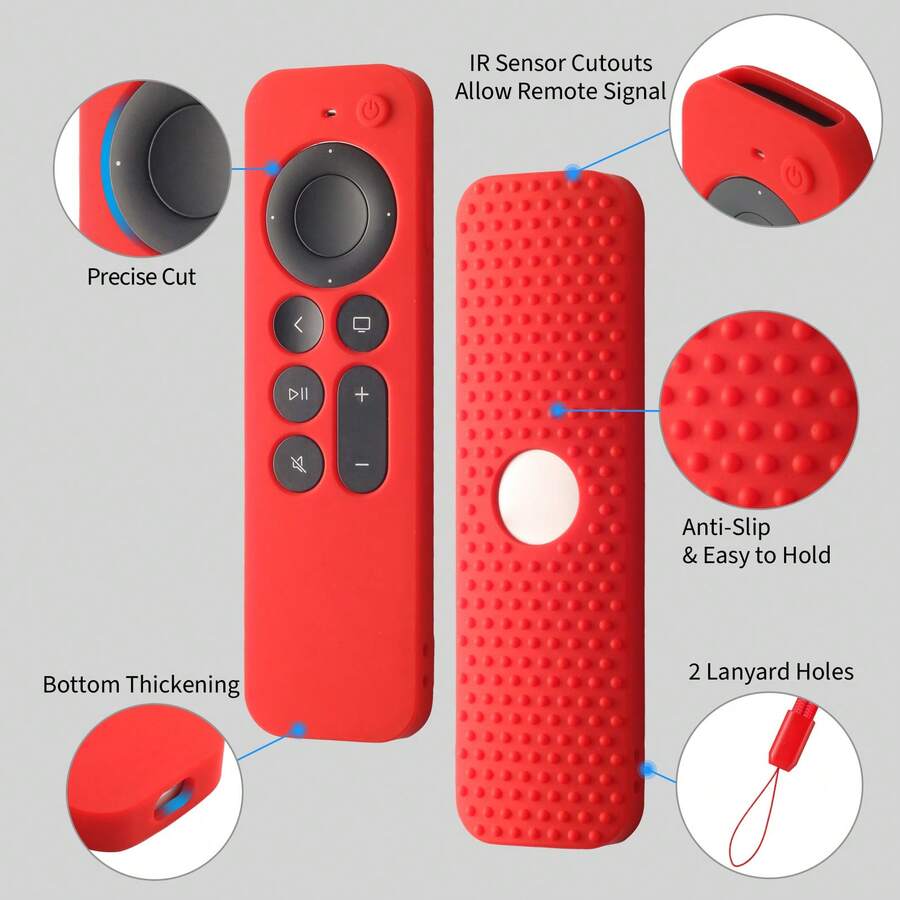 Silicone Protective Case Compatible With Apple TV 4K Series Remote Control, 2nd/3rd/6th/7th Generation, Dot-Patterned Thickened Design, Includes Wrist Strap (Remote Control Not Included), Suitable For Home Use - Multicolor - View 1