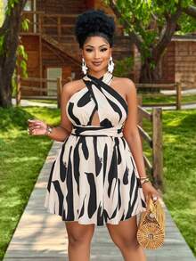 BIUBIU 大码优雅休闲夏季迷你连衣裙，女士款 - 随机印花露背吊带露背连衣裙，完美海滩度假之选 - 黑杏色 - 查看 6