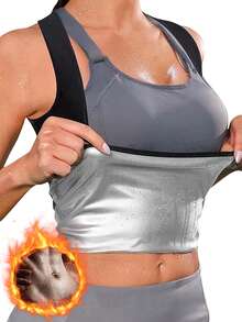 1 Piece Of Elastic Design Sports Sweatshirt Waist Shaping Suit, Tight Fitting Suit, Shaping Suit, Sauna Suit, Women's Shaping Suit - Silver - View 8