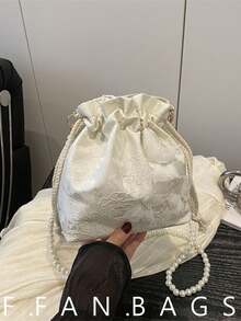 Faux Pearl Mini Bucket Bag, Casual & Crossbody Bag - White - View 1