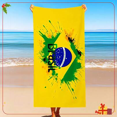 Brazilian Flag Print Yellow Microfiber Beach Towel - Quick Dry, Super Absorbent, Soft And Lightweight - Perfect For Swimming, Sports, Travel, Camping, Yoga, Hotels, Gyms - Ideal Gift, Durable, Skin Friendly, Machine Washable, Fade Resistant, Travel Towel, Beach Towel, Sports Towel, Swimming Towel, Yoga Towel, Camping Towel, Gym Towel, Hotel Towel, Bath Towel, Hair Towel, Hand Towel, Wash Cloths, Face Towels, Cooling Towel, Towel Wrap, Travel Essentials, Beach Accessories, Pool Essentials, Cruise Accessories, Bathroom Accessories, Beach Must Haves, Beach Vacation Essentials, Beach Gear, Beach Supplies, Beach Items, Camping Essentials, Vacation Essentials, Beach Necessities, Beach Essentials, Ideal Gift For Christmas, Birthday For Relatives, Classmates, Sports Enthusiasts