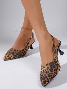 2026年春季新款棕色尖头豹纹高跟凉鞋，时尚百搭 - 彩色 - 查看 1