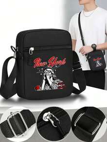 1 pezzo/2 pezzi Set di cappellino da baseball e borsa a tracolla con stampa creativa della Statua della Libertà di New York, stile streetwear alla moda per sport all'aperto, cappellino con visiera piatta regolabile e borsa a spalla, regalo per amici e anniversari - Multicolore - Visualizzare 2
