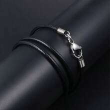 1 Collar de cuero, hebilla de cuerda, collar de cuerda trenzada, cierre de acero inoxidable, cuerda de cuero negro de 2.5mm (Colgante no incluido) - Negro - Ver 1