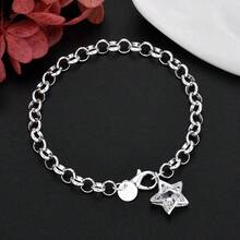 Vòng tay bạc 925 mạ vàng cổ điển đính pha lê hình ngôi sao lấp lánh dành cho nữ, trang sức thời trang thiết kế độc đáo, quà tặng dự tiệc cưới. - Bạc - Xem 3