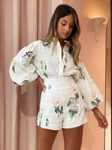 High Waist Shorts Fashion Temperament Shirt Linen Casual Temperament Suit - 11 - 查看 1