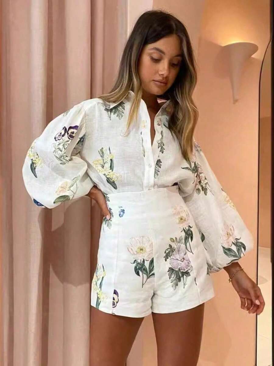 High Waist Shorts Fashion Temperament Shirt Linen Casual Temperament Suit - 11 - 查看 1