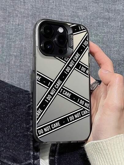 La nueva serie de fundas de teléfono creativas y de moda con láser IMD, con un patrón de texto de cinta cruzada repetitiva "NO ME IMPORTA" sobre un fondo claro, fundas de teléfono híbridas clásicas con resistencia a los golpes y antideslizante, compatibles con 17/17Air/17Pro/17ProMax, 16/16Plus/16ProMax, 15.14, 13, 12, 11 Series, adecuadas para Galaxy S22, S23, S24, S25 PLUS ULTRA Series, regalo de Pascua, decoración de Navidad/Halloween, regalo de cumpleaños, pareja, novia, novio, amigo o para ti mismo.