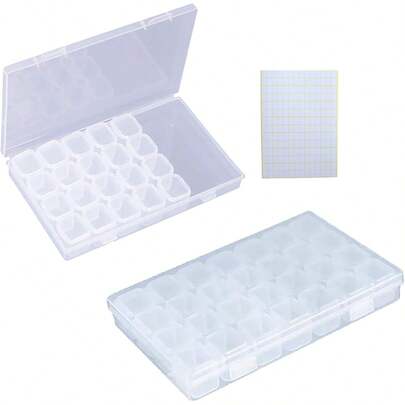 1Pack 28 Grids Clear 5D Diamond Painting Embroidery Box, Accessories Storage Containers Adjustable Bead Case With 196 Pcs Label Stickers (28 Grids-2pack)