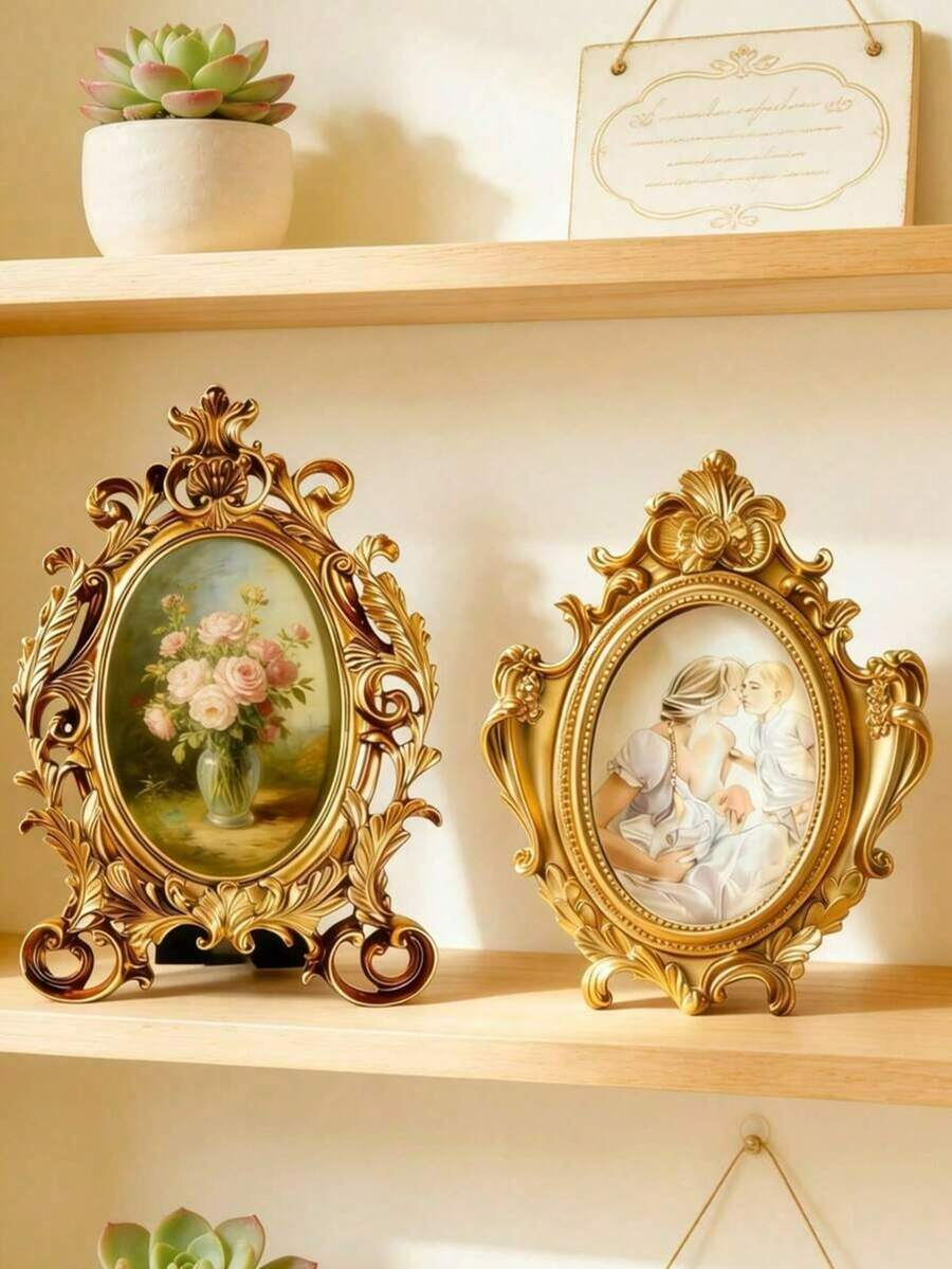 1 Khung ảnh nhựa kiểu cổ điển, khung hình bầu dục màu vàng sang trọng (Giấy ảnh ngẫu nhiên), thích hợp để bàn hoặc treo tường, phù hợp với phòng khách, phòng ngủ và văn phòng tại nhà, phong cách Baroque cổ điển, phù hợp với những ngôi nhà theo phong cách cổ điển, đồng quê và tối giản, hoàn hảo để trưng bày ảnh gia đình, ảnh cưới và tranh nghệ thuật, một món quà lý tưởng cho những người yêu thích nghệ thuật và trang trí nhà cửa. - Nhiều màu 5 - Xem 1