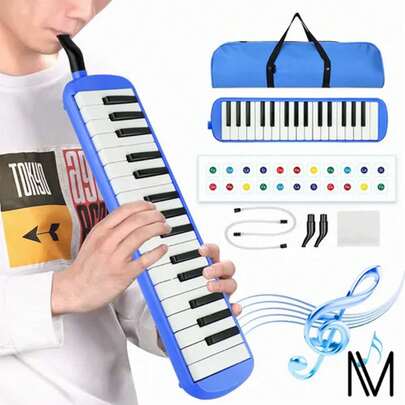 Melodica Escolar 32 Teclas Portátil Con Estuche Y Boquilla, Estuche Para Melodica Ideal Para Principiantes, Escolares Melodicas Instrumento Color Azul